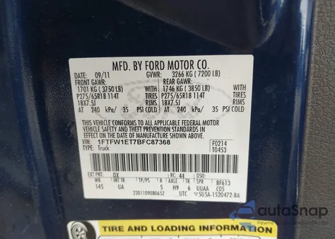 2011 Ford F150 Xlt z USA, uszkodzony, nr VIN 1FTFW1ET7BFC87368